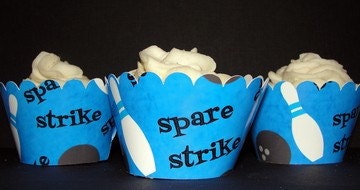 Blue Bowling cupcake Wrappers for Bowling Birthday Party
