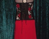 Black Satin, Skulls & Roses Sweetheart Overbust Corset