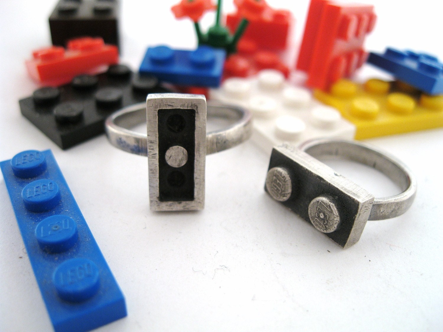 1x2 Interlocking Ring Set - Hand Cast in Sterling Silver