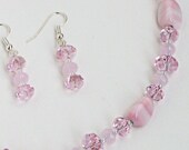 Pink Candy Striped Ceramic and Czech Glass Necklace Set