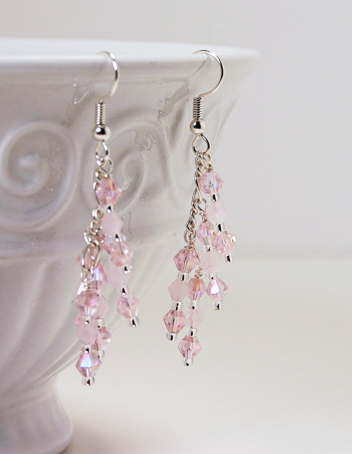 Sparkling Pink Chandelier Czech Glass earrings