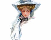 Fisher Lady Big Blue Hat Reproduction Cotton Fabric Art Print 2X3" Applique