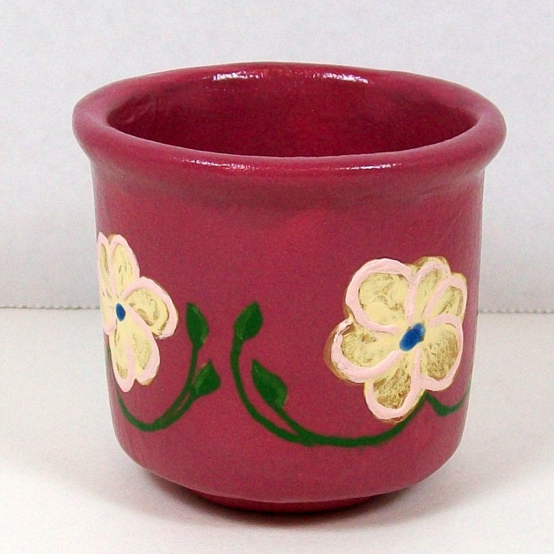 Handmade Wine Colored Votive Holder with Flower
