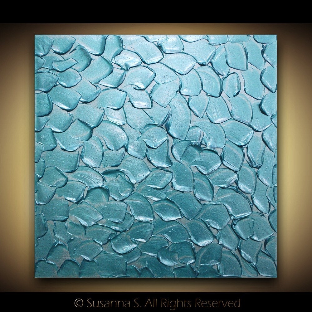 ORIGINAL Abstract Art Turquoise Blue Textured Metallic Painting Mix and Match by Susanna