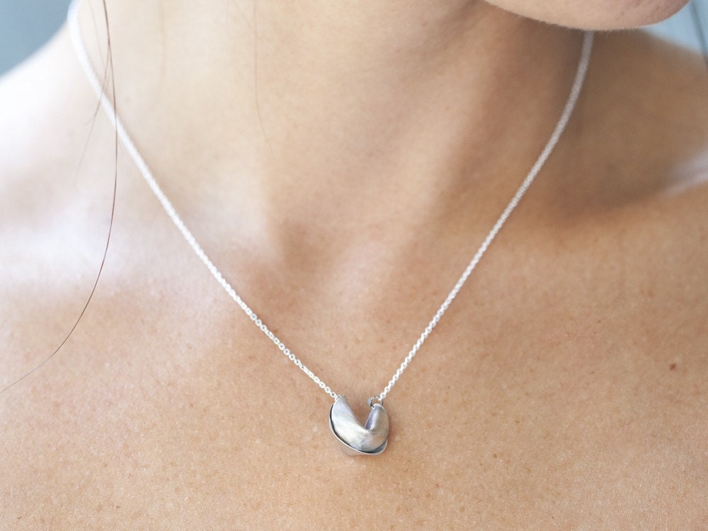 sterling silver fortune cookie necklace 16" - everything happens for a reason - fortune clasp