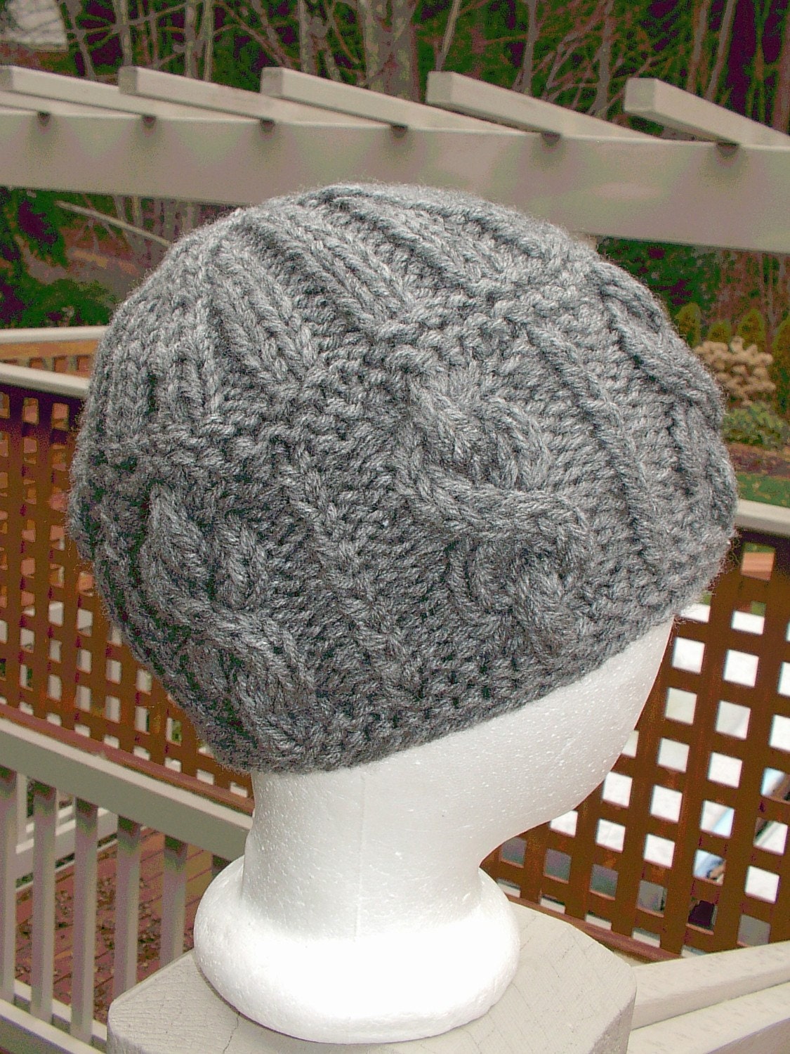 Beanie cap hat Irish cable Aran fisherman handknit - heather grey
