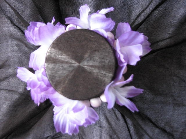 Purple and white flower scrunchie