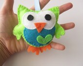 Felt Handstitched Owl, Mini Green Felt Owl Birthday Gift - FREE SHIPPING