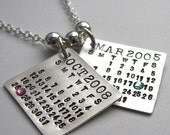 Double Up Mark Your Calendar Necklace hand stamped and personalized sterling silver necklace with crystal for date