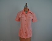 vintage gingham shirt 60s peach L