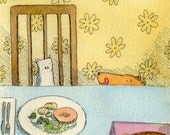 Original 5x7 Painting -- Dinner looks good