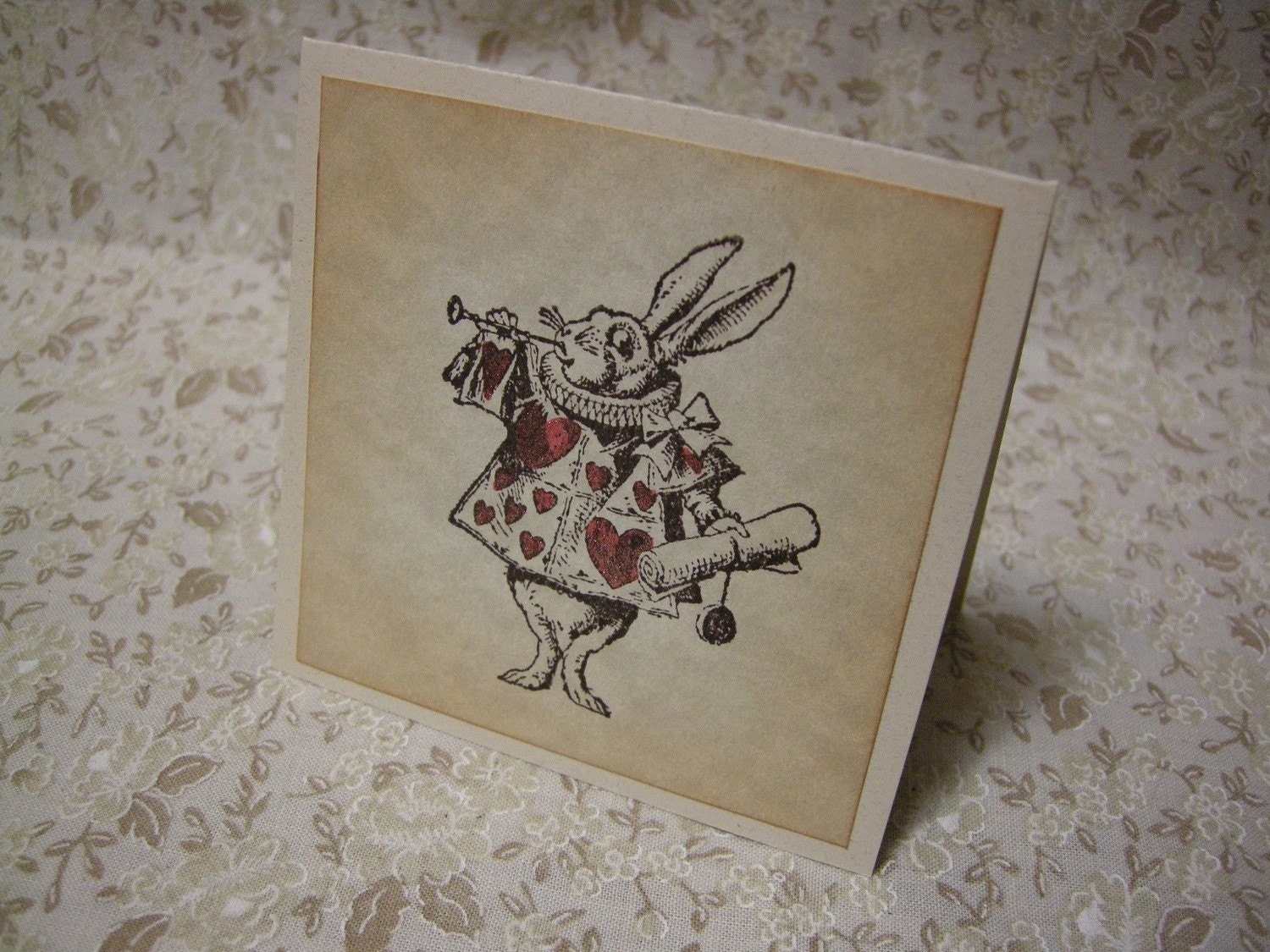 Alice in Wonderland White Rabbit notecards - vintage style, shabby chic style, ephemera, children's, fairy tale, heart, bunny - set of 6