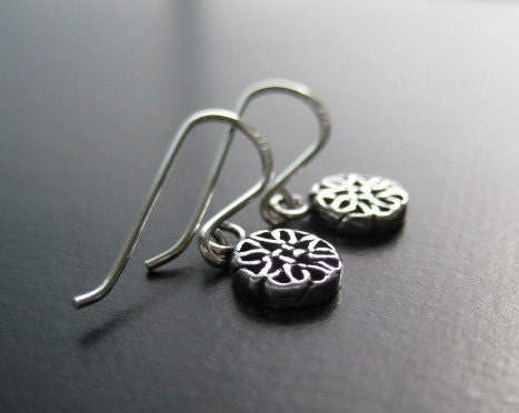 Simply Silver, Very Tiny Filigree Drop Earrings, Sterling Silver