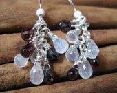 Moonstone & Garnet Sterling Cluster Earrings