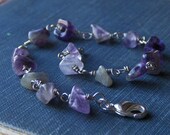 Genuine Amethyst and silver plated bracelet. Stone Temples