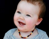 Multicolored Amber teething necklace for baby handmade knotted BS20