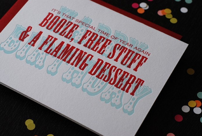 Letterpressed Happy Birthday Card- booze