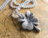 Silver Four Leaf Clover Necklace PMC Fine Silver Jewelry Rustic Artisan Pendant Silver Four Leaf Clover