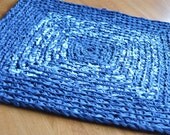 EKRA Navy and Tweed Square Crochet Upcycled Area Rug