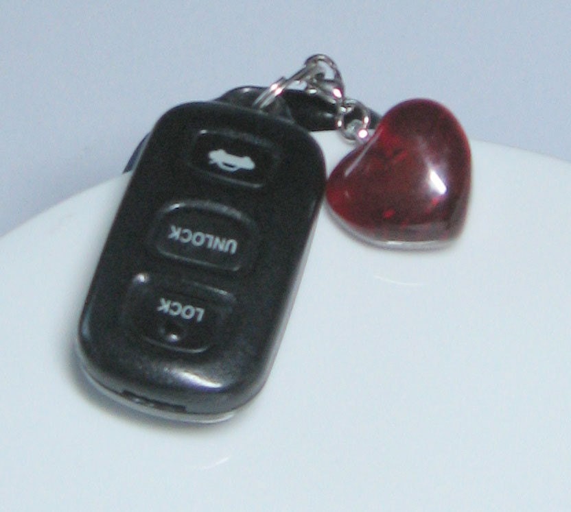 Red Glass Heart Key Charm Teen Driver SafetyEncouragement Reminder