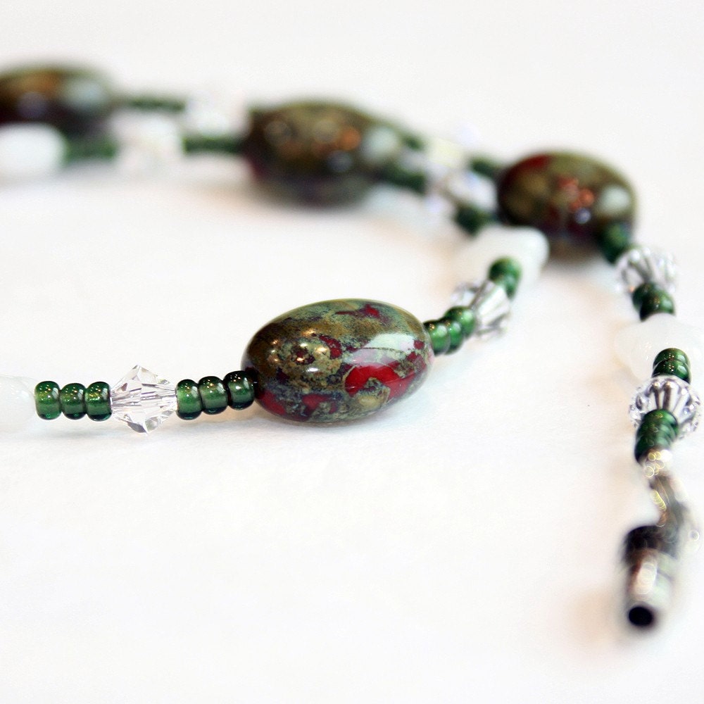 Swarovski & Dragon Blood Jasper Anklet