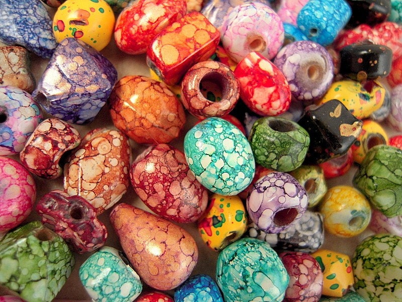 4 Oz. Glass Bead Mix, Yellow, Red, Green, Blue Glass Beads, Mottled, Spotted, Pebbles, Yes, They ARE This Vivid