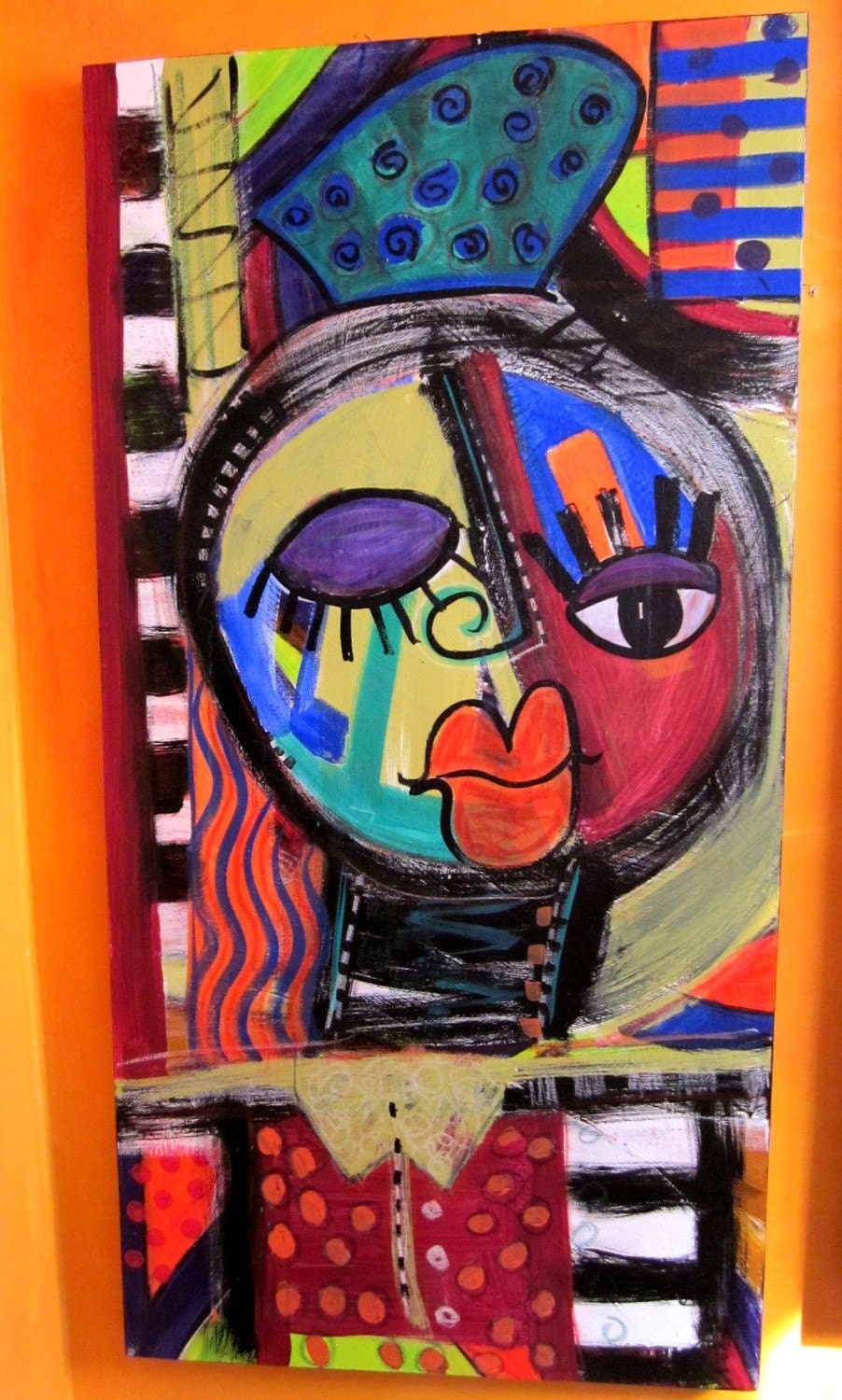 24X48 Abstract Acrylic Painting Free Shipping