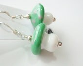 Funky Green Ceramic Shroom Earrings with Pink Polka Dots FREE Shipping FREE Sterling Upgrade