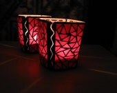 Mosaic Candle Holders Pair - Crimson Fires