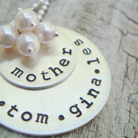 layered hand stamped sterling silver personalized mothers necklace.. personalized jewelry.. hand stamped jewelry.. mommy jewelry