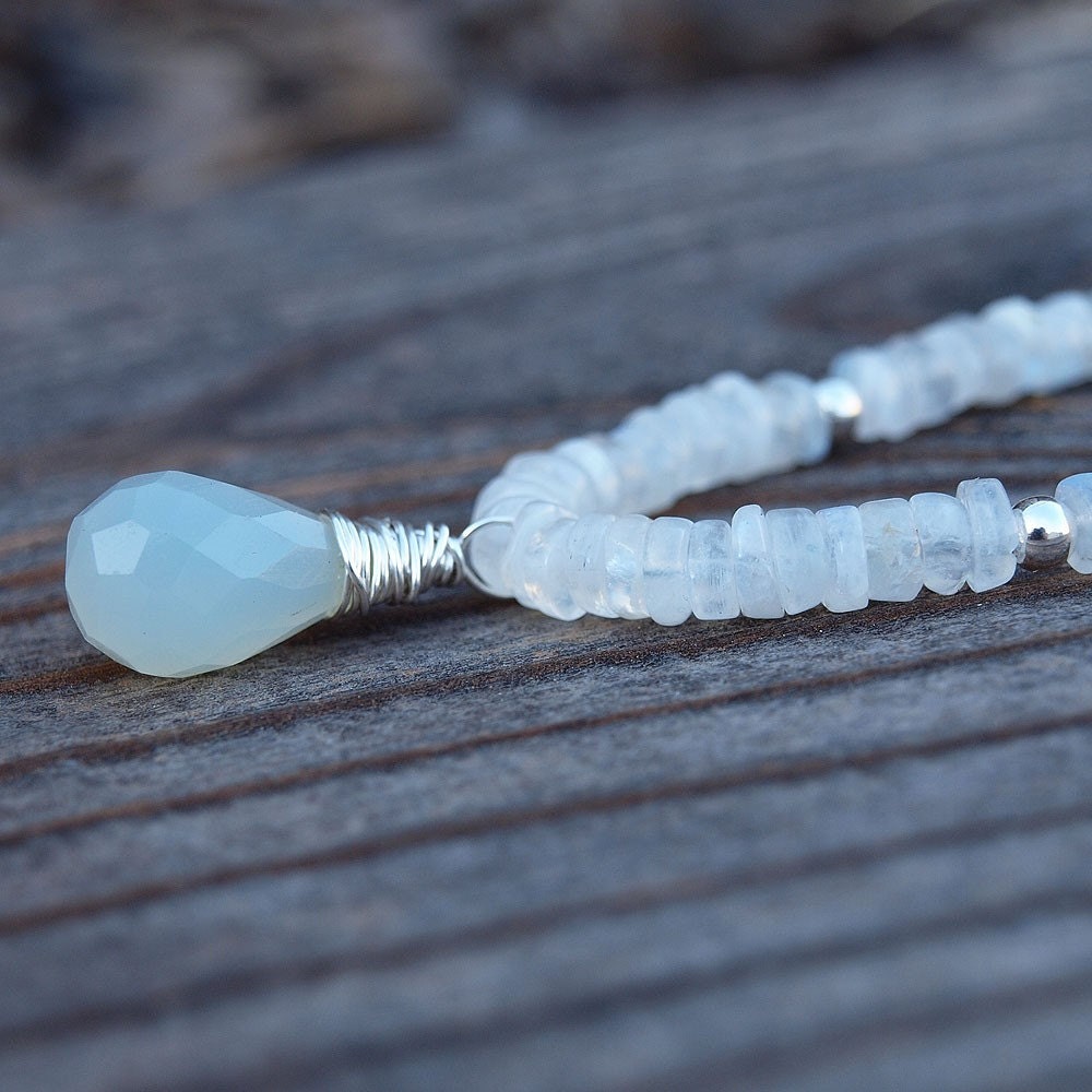 Rainbow Moonstone, Silver and Chalcedony Choker