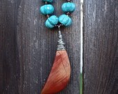 Chunky Turquoise Magnesite Necklace with Red Flake Jasper Pendant