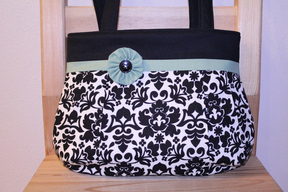 My FAVORITE Black and White Damask w/green