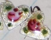 Vintage Guilloche Enamel Heart Cabochon Rose Metal Flower OLD Hearts Roses Floral Lot