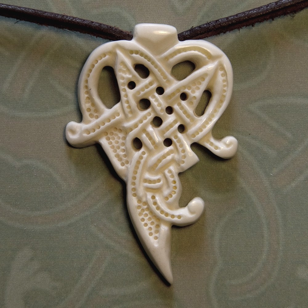 Celtic or Viking  Style Bone Pendant Witches Heart