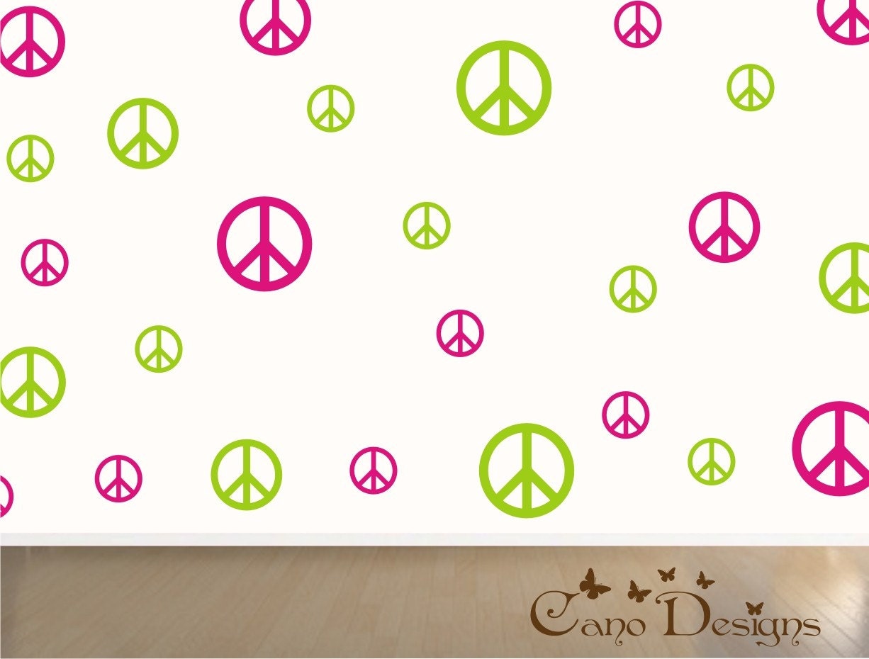 Peace Signs Set of 24, 2 colors, vinyl wall decals, living room, nursery, kids & teens room, removable decals stickers