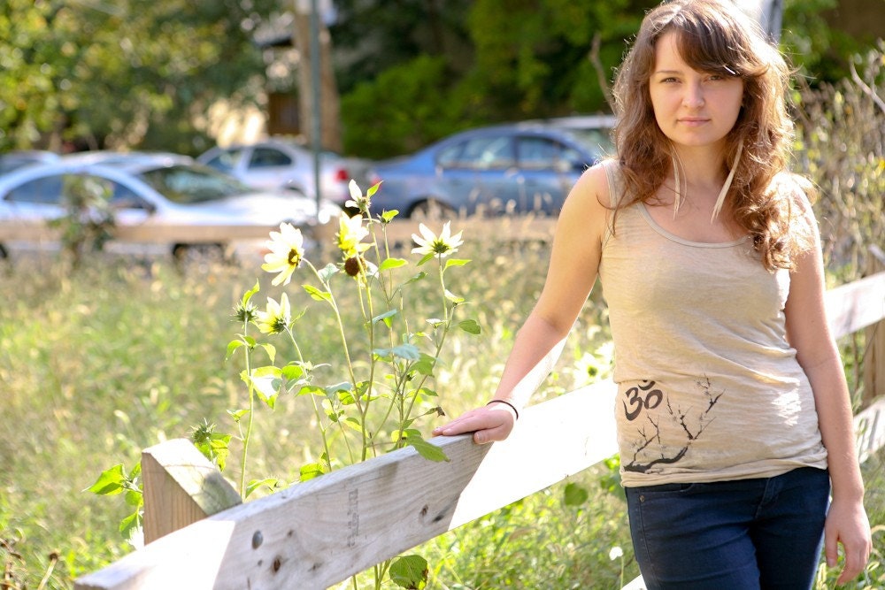 OM and CHERRY BLOSSOM - earth tone tank top