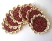 Terracota e flores creme Coasters Mix. Café madeira Tea Terra Brown Canela Bebidas Decor Crochet Daisy Collection - Conjunto de 6