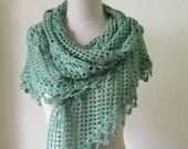 Shawl Hand Crocheted Crochet Green Bamboo Shawl, Crochet Classy Wrap Spring Fashion READY TO SHIPPING