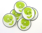 Handmade Buttons. Lime Green Flower Buttons.  6 Sewing Buttons.