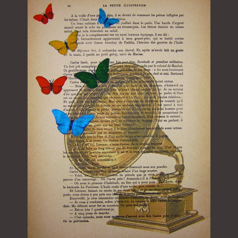 Where do you buy..... :  wedding Il 170x135.229144244 Butterfly music - ORIGINAL ARTWORK Hand Painted Mixed Media on 1920 famous Parisien Magazine 'La Petit Illustration' 