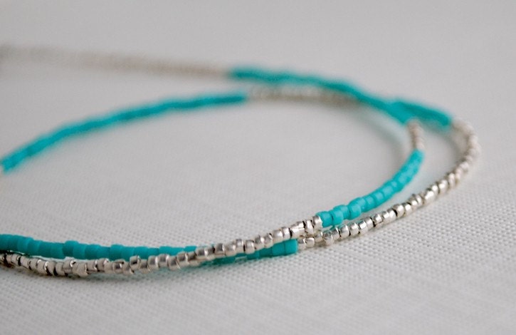 Sterling Silver and Aqua Beaded Necklace