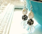 Wedding Earrings Fresh Water Pearl and Rhinestone - Dominique