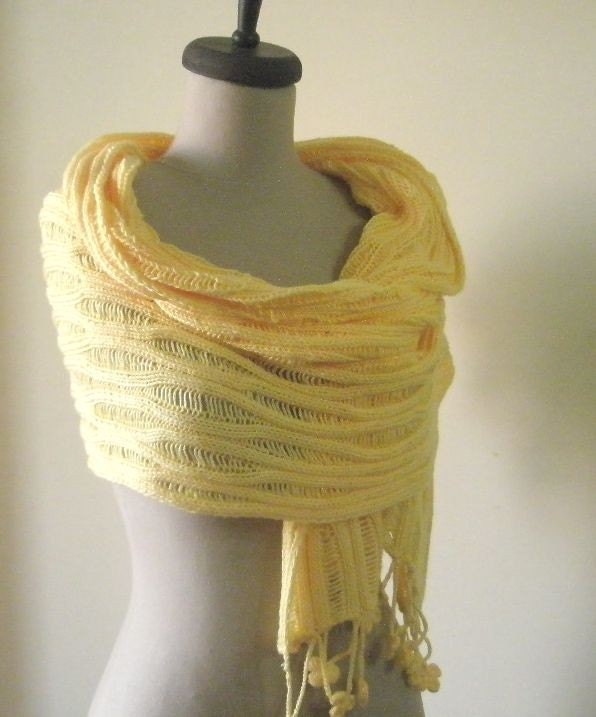 Knitting Shawl Yellow  RECTANGLE Wrap Stole Scarf