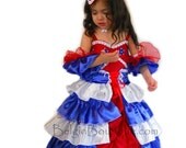 Pageant RWB National wear formal wear night gown GLITZ Patriotic 4 July nigth gown america pageant custom 12m 18m 2T 3T 4 5 6 7 8 9 10
