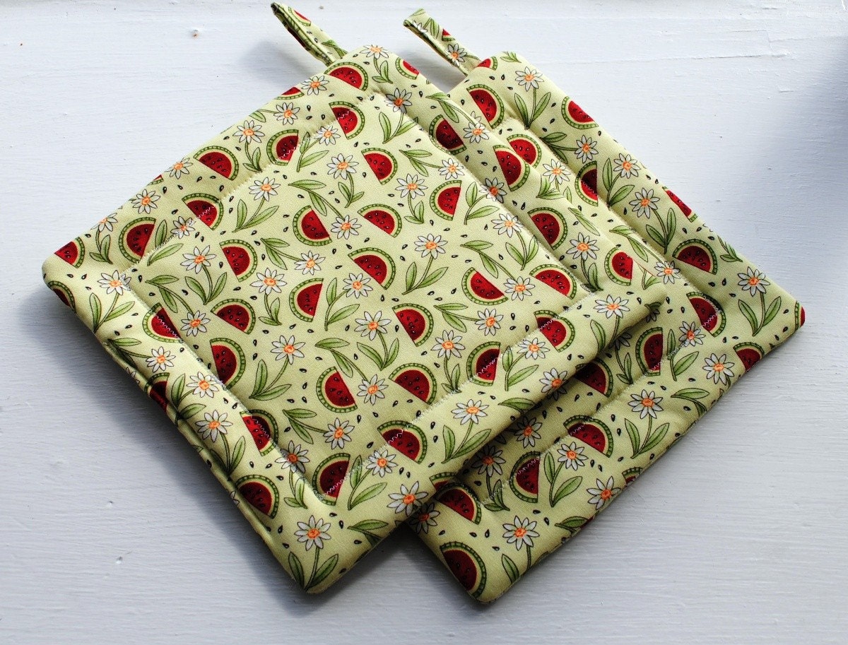 Handmade Quilted Pot Holders set of 2 Watermelon