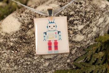 Pink Cyborg, a fun and geeky Scrabble tile Pendant in a tiny slide top box (Pendant, Ribbon Necklace in Tin Set) -097-