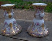 Vintage Pair of 2 Nippon candlestick holders- Beautiful Ornate design with an Asian flair- Old vtg vgc