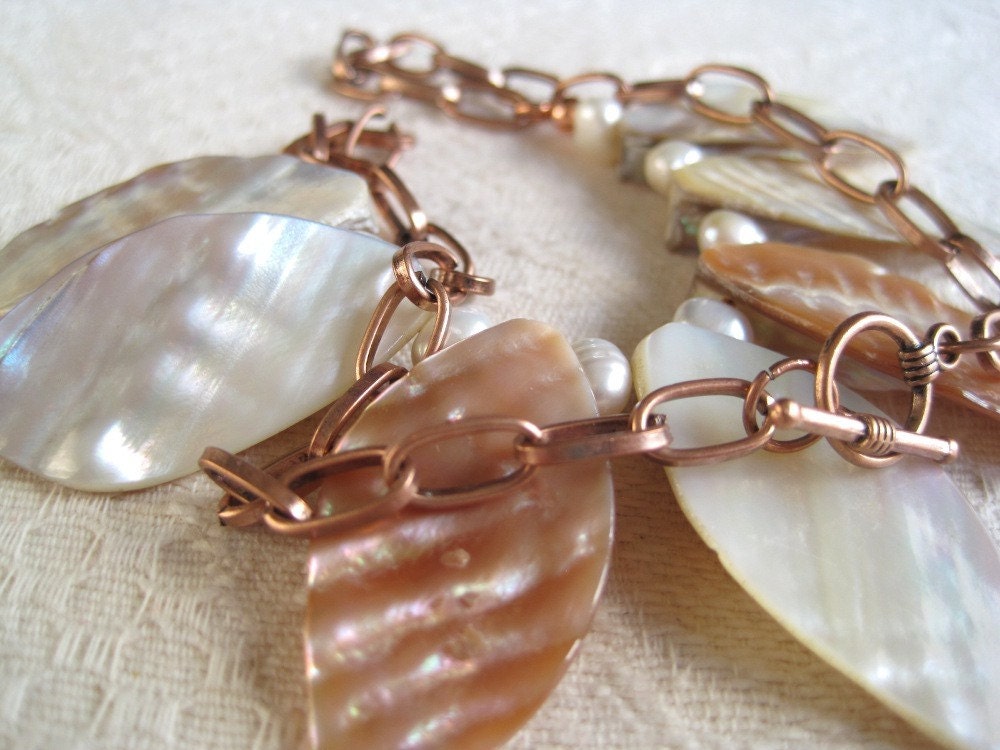 Shell Pearl Petal Copper Chain Necklace