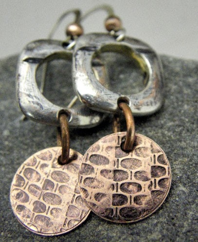Tread, Textured  Copper earrings, ThePurpleLilyDesigns